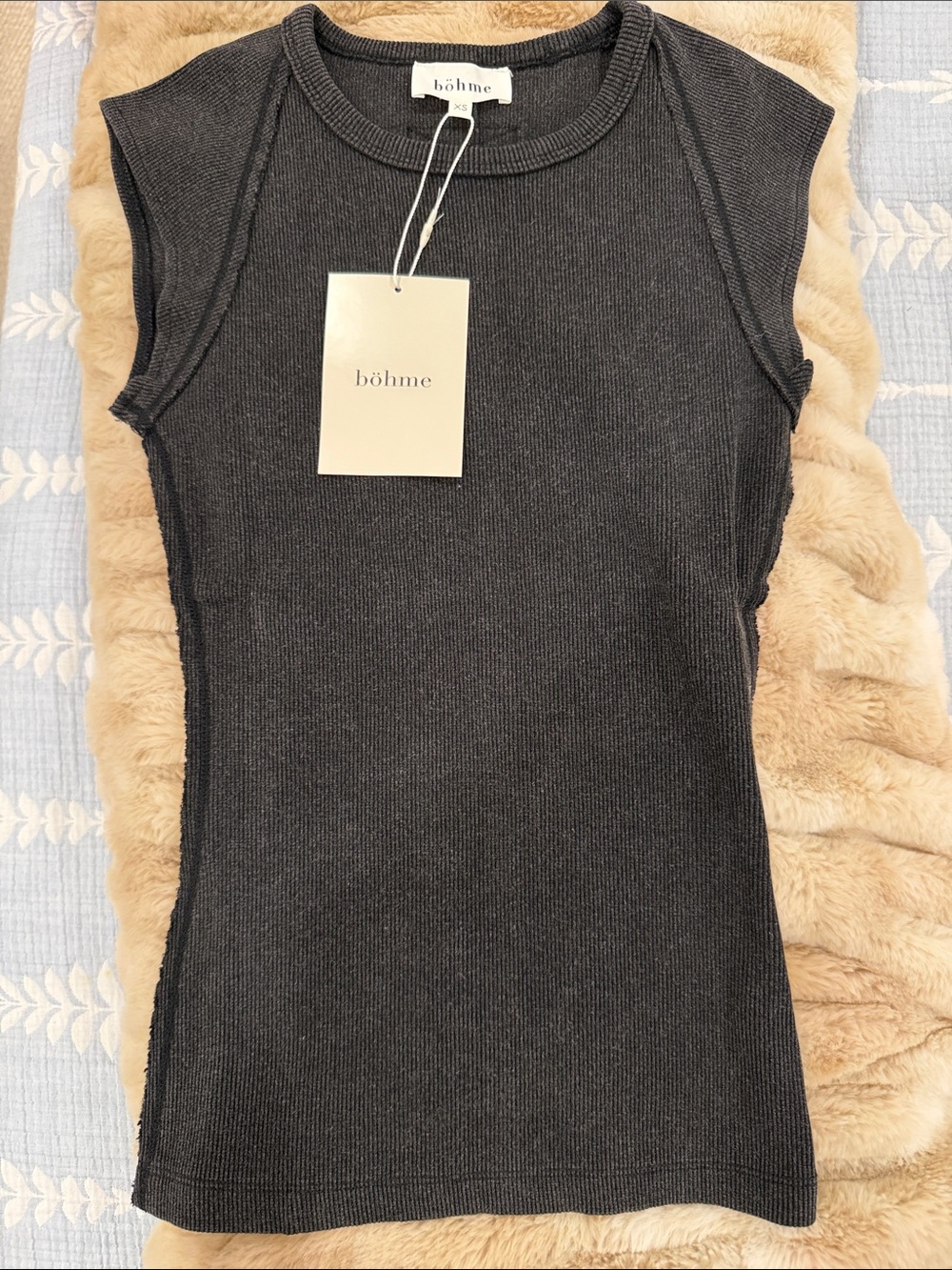 bohme Charcoal Ribbed Cap-Sleeve Tank